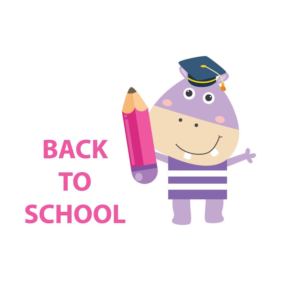 illustration vector graphic cute hippo back to school