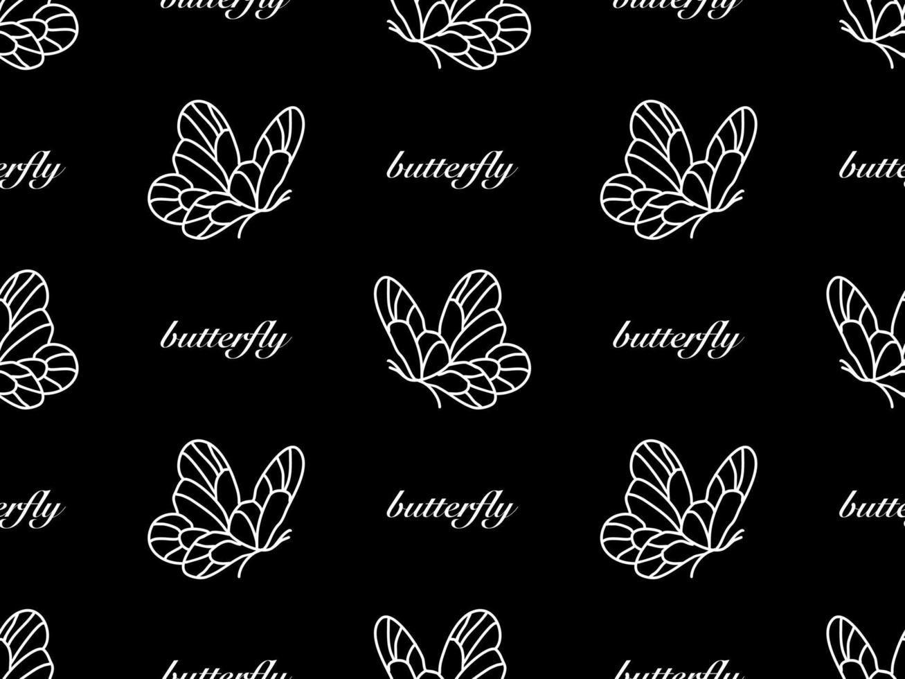 Butterfly cartoon character seamless pattern on black background vector