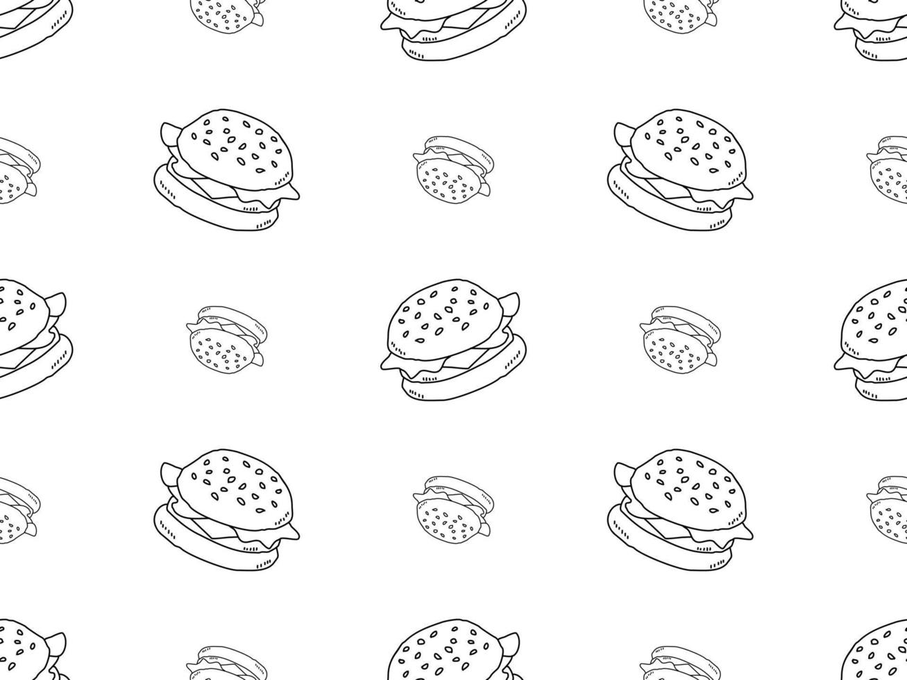 Hamburger cartoon character seamless pattern on white background vector