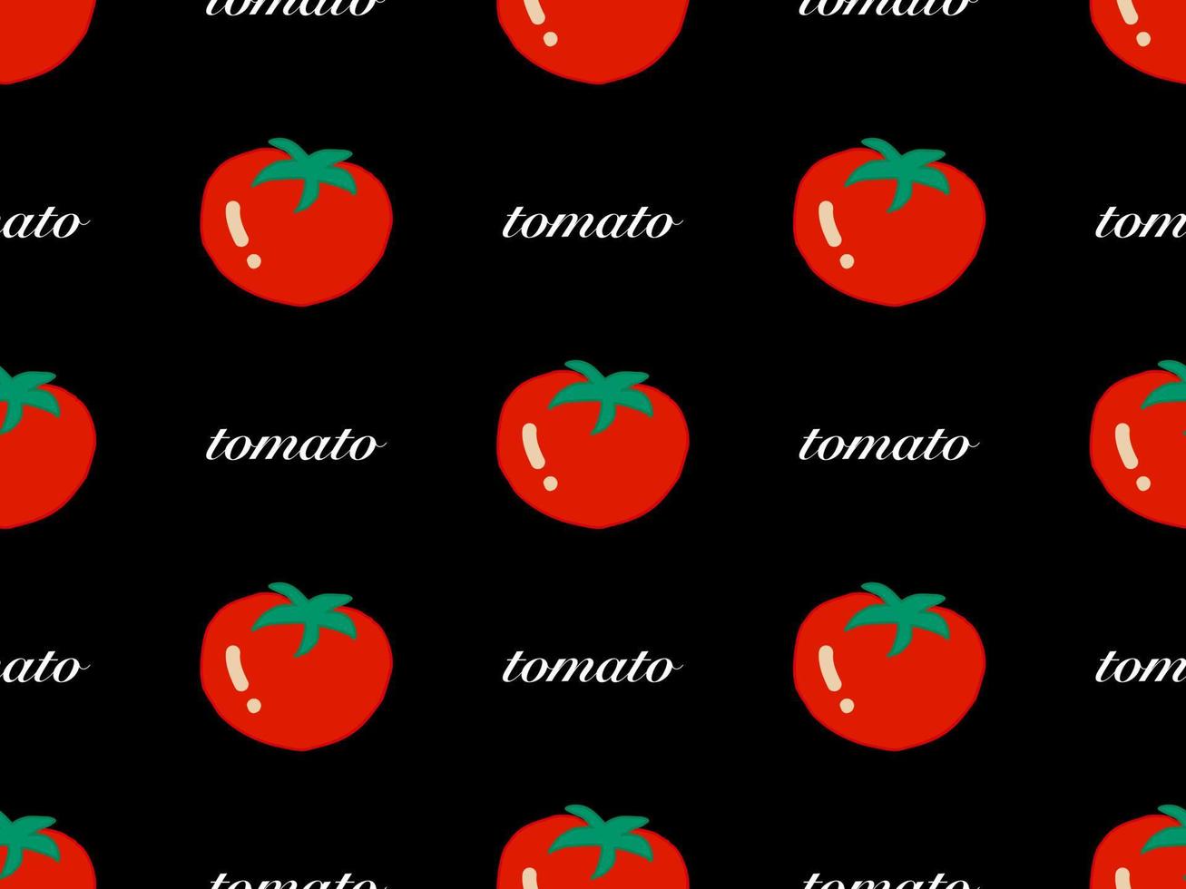 Tomato cartoon character seamless pattern on black background vector