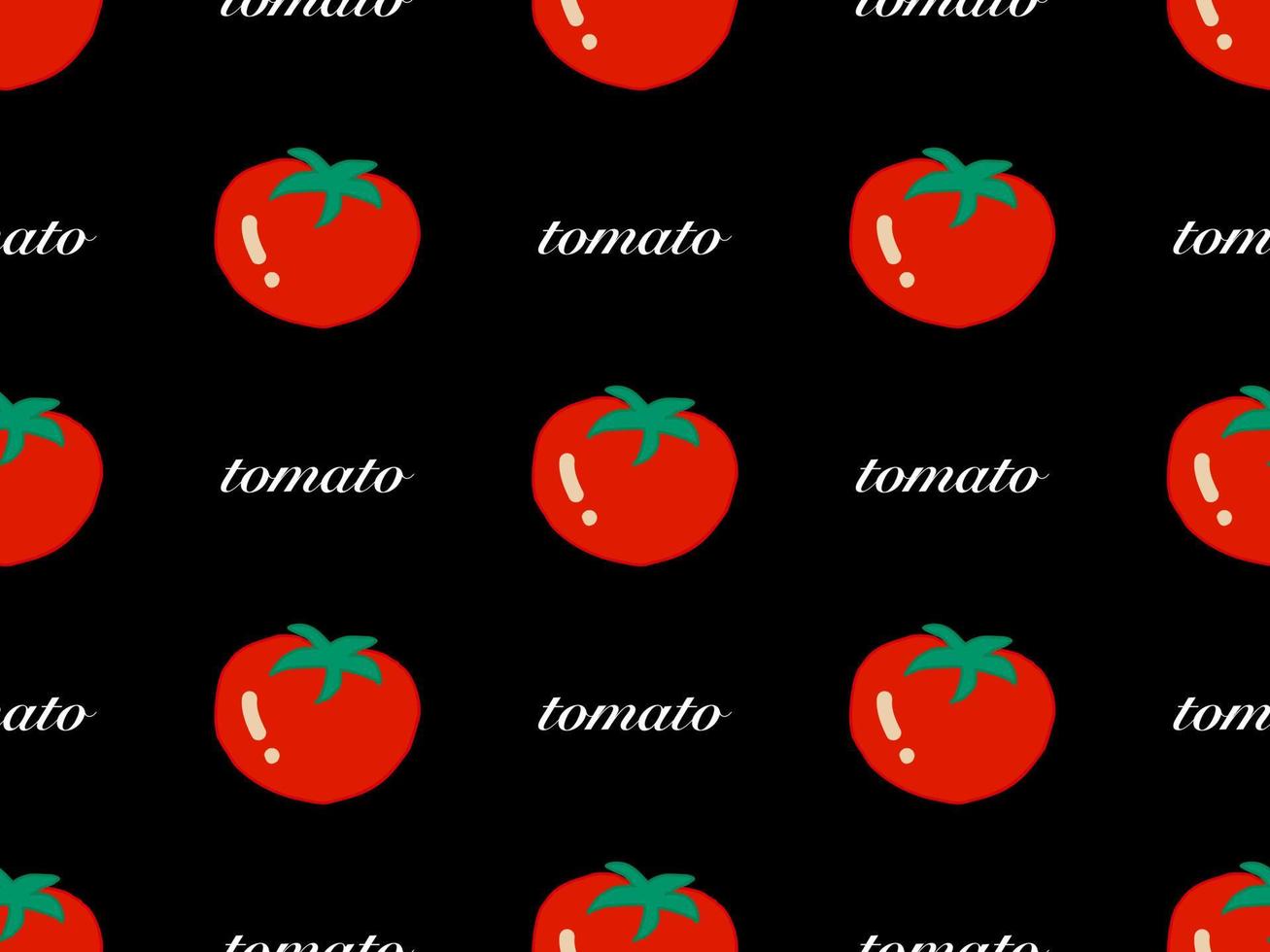 Tomato cartoon character seamless pattern on black background vector