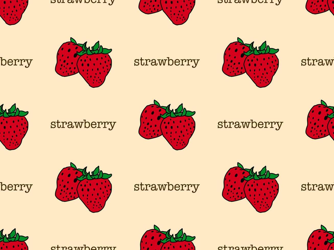 Strawberry cartoon character seamless pattern on yellow background vector