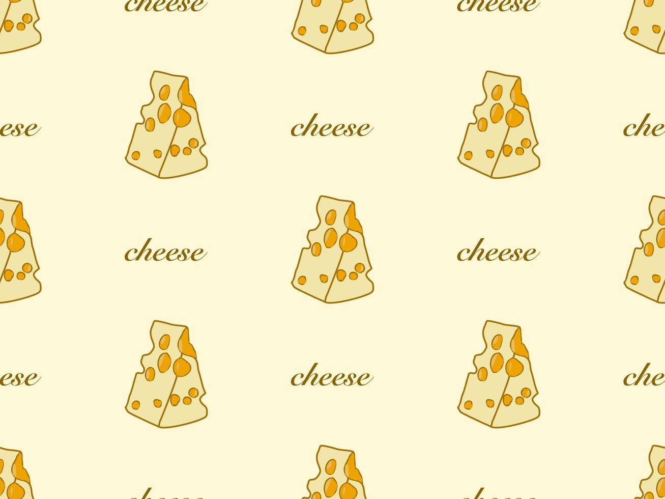 Cheese cartoon character seamless pattern on yellow background vector