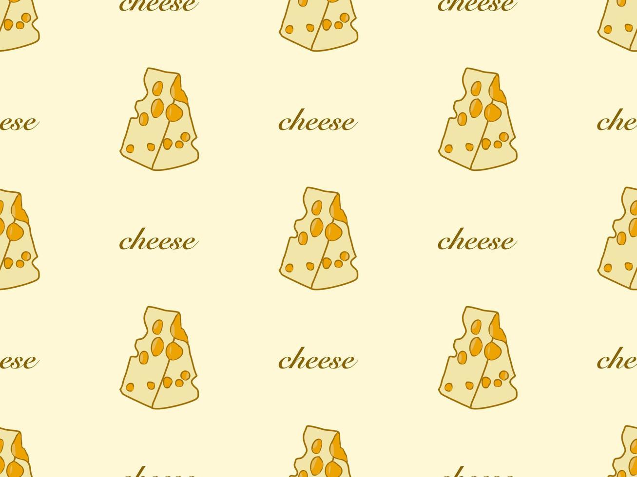 Cheese cartoon character seamless pattern on yellow background vector