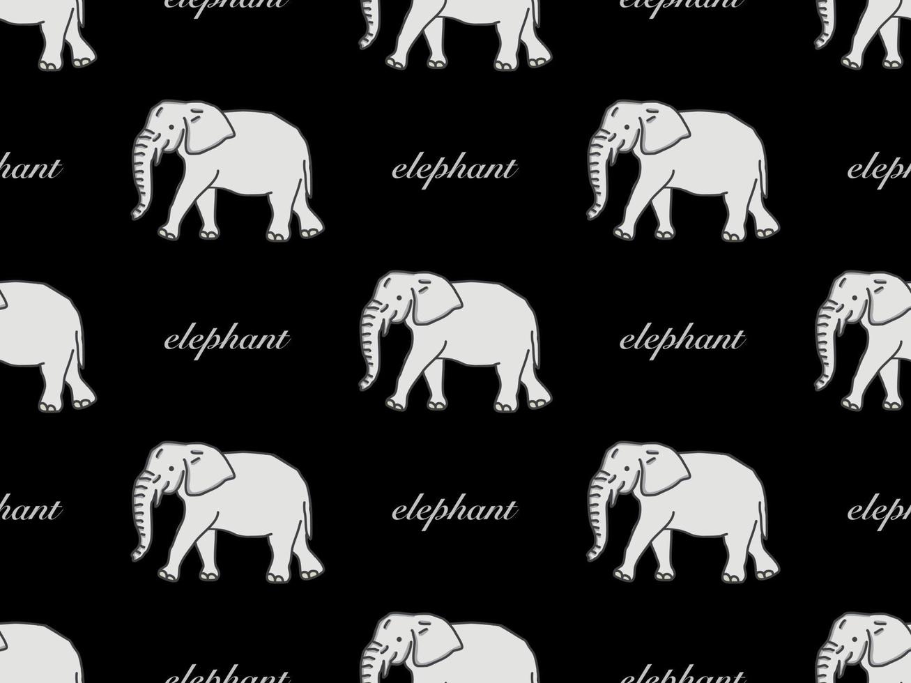 Elephant cartoon character seamless pattern on black background vector