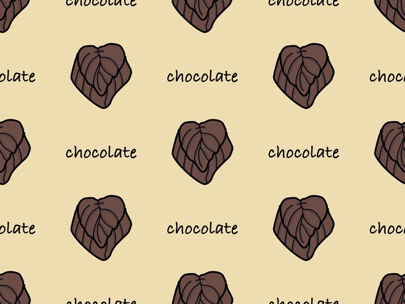 Chocolate cartoon character seamless pattern on yellow background vector