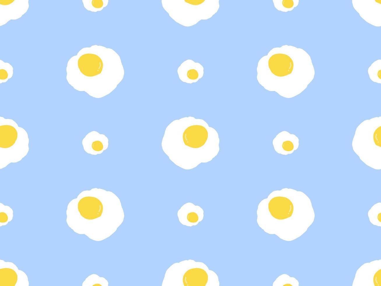 Fried egg cartoon character seamless pattern on blue background vector