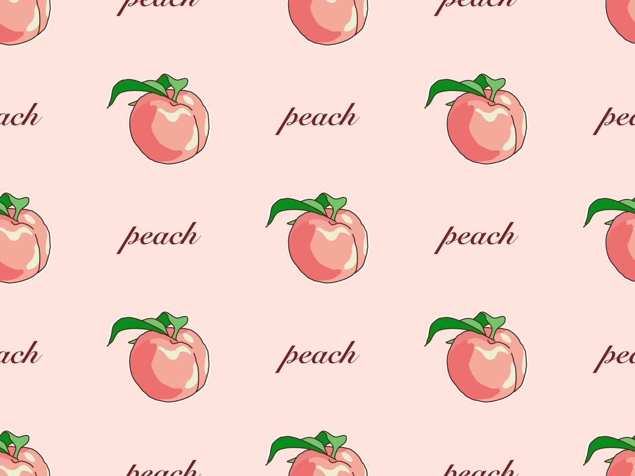 Peach cartoon character seamless pattern on orange background vector