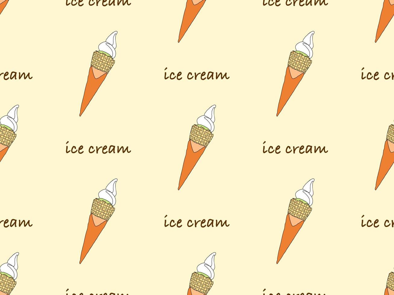 Ice cream cartoon character seamless pattern on yellow background vector
