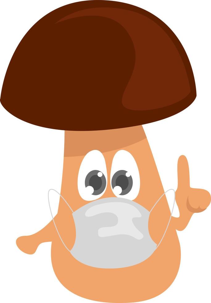 Mushroom wearing a mask, illustration, vector on white background