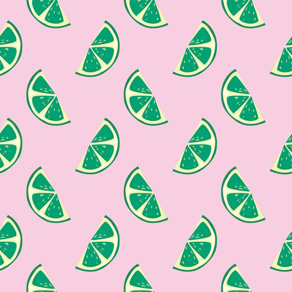 Green lime ,seamless pattern on light pink background. vector