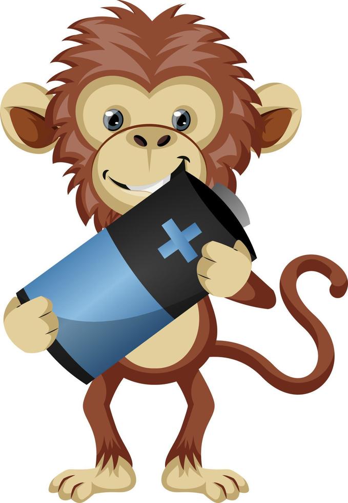 Monkey with battery, illustration, vector on white background.