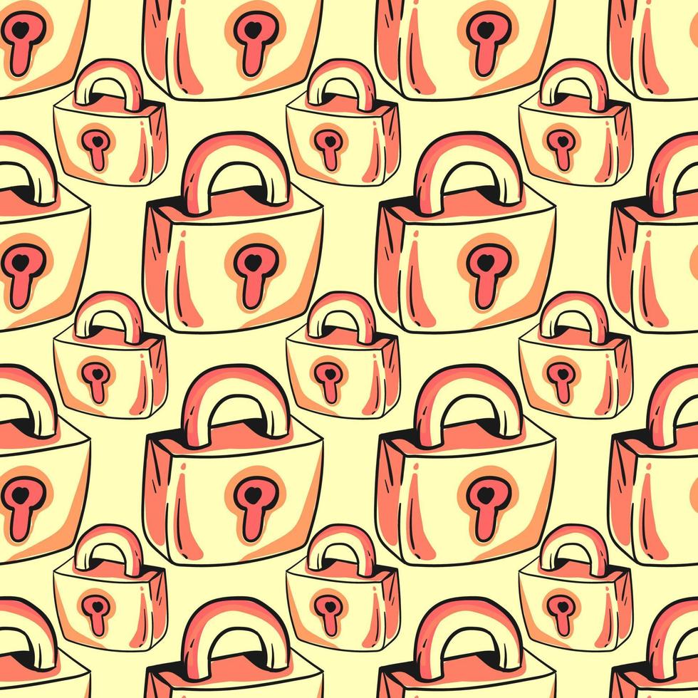 Locks pattern, seamless pattern on orange background. vector