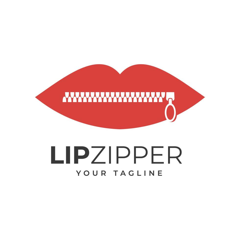 Concept illustration of a woman's mouth with a zipper. Lips Zip, close lips, closed lips, red lips, symbols, icons, templates. Logo design vector