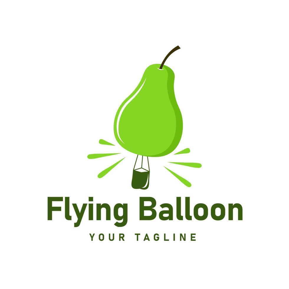Unique green pear shaped balloon flying in the air illustration logo, vector hot air balloon