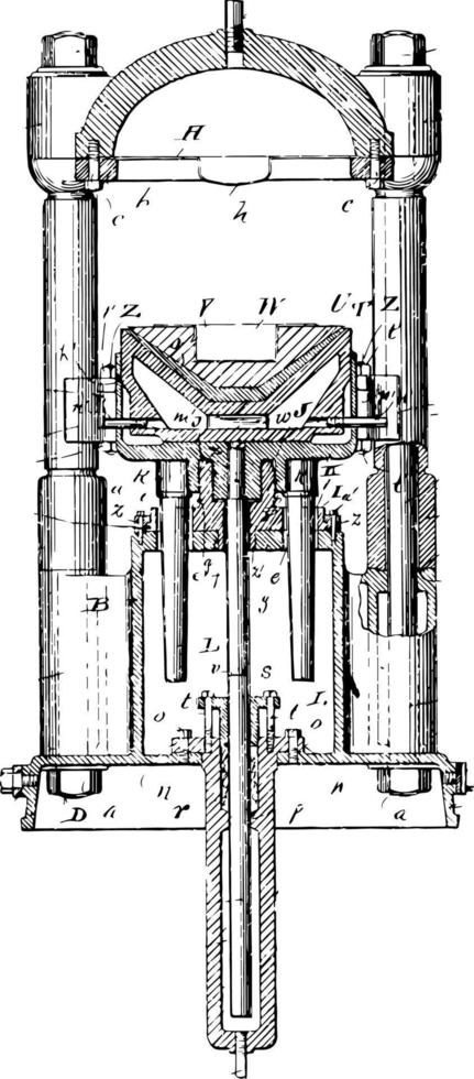 máquina de prensado de sombreros, grabado antiguo. vector