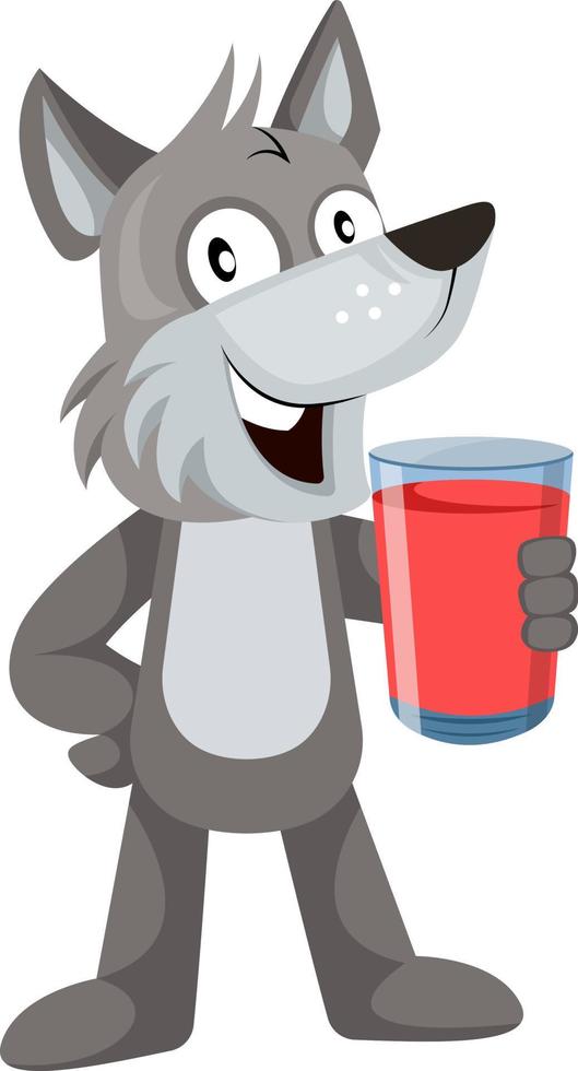 Wolf with juice, illustration, vector on white background.