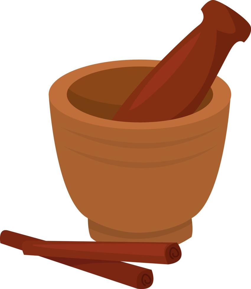 Cinnamon in a bowl, illustration, vector on white background.