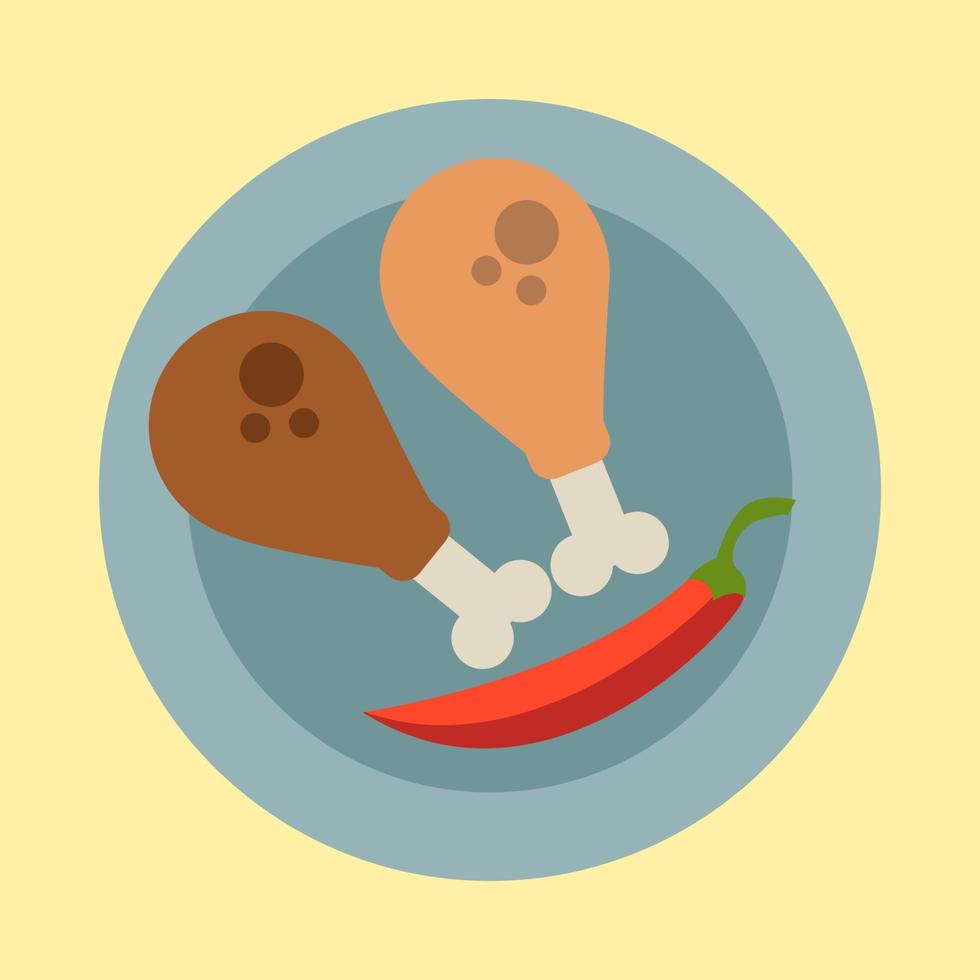 Food on plate, illustration, vector on white background.