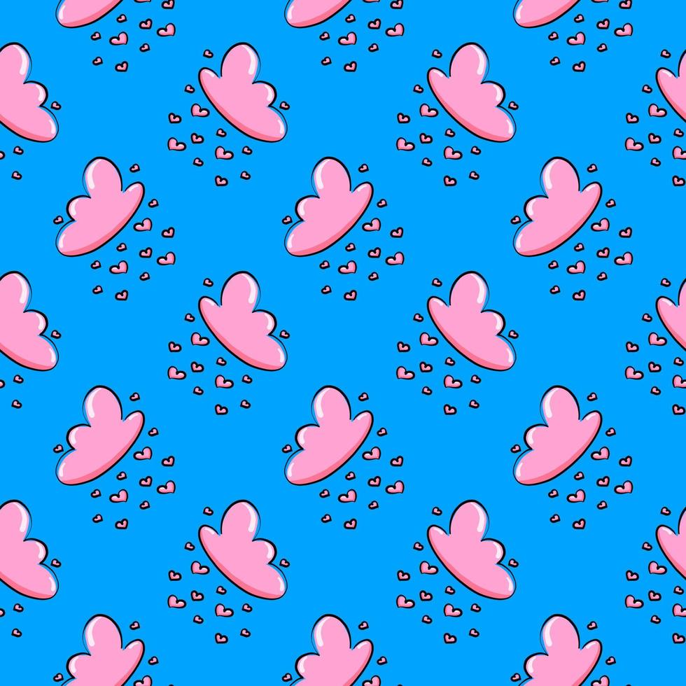 Pink cloud,seamless pattern on blue background. vector