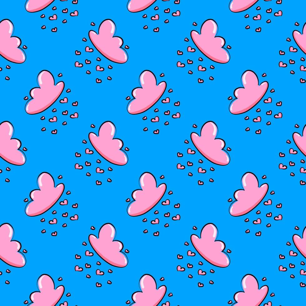 Pink cloud,seamless pattern on blue background. vector