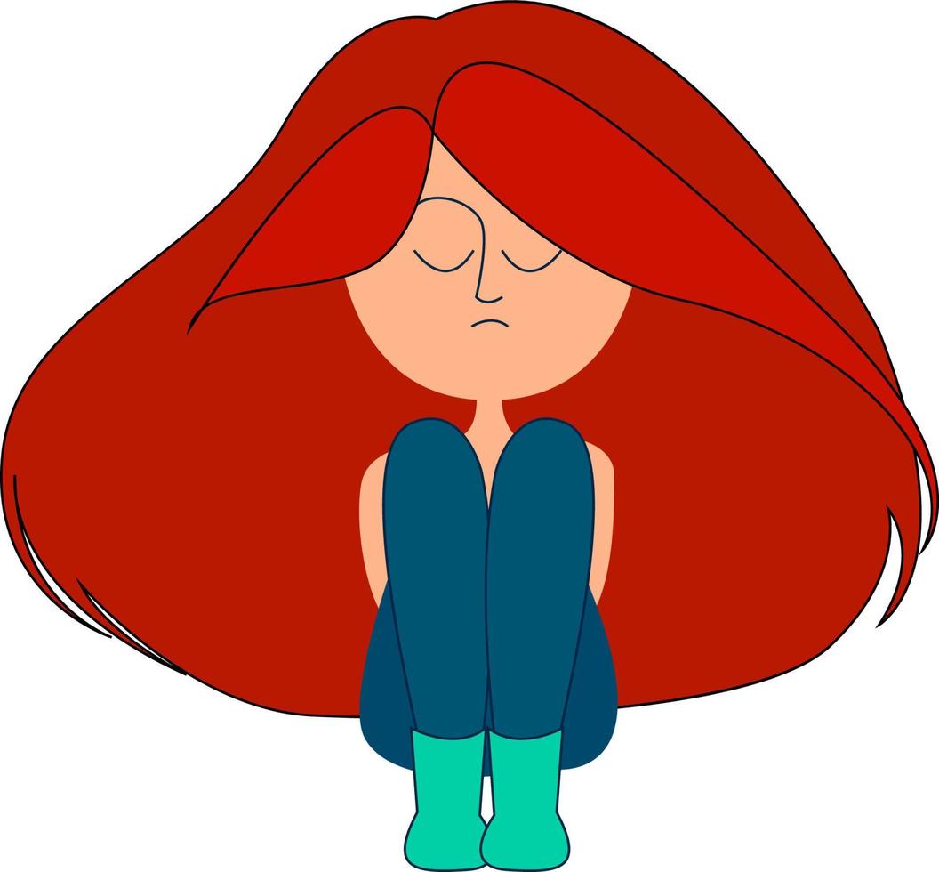 Girl with red long hair, illustration, vector on white background.