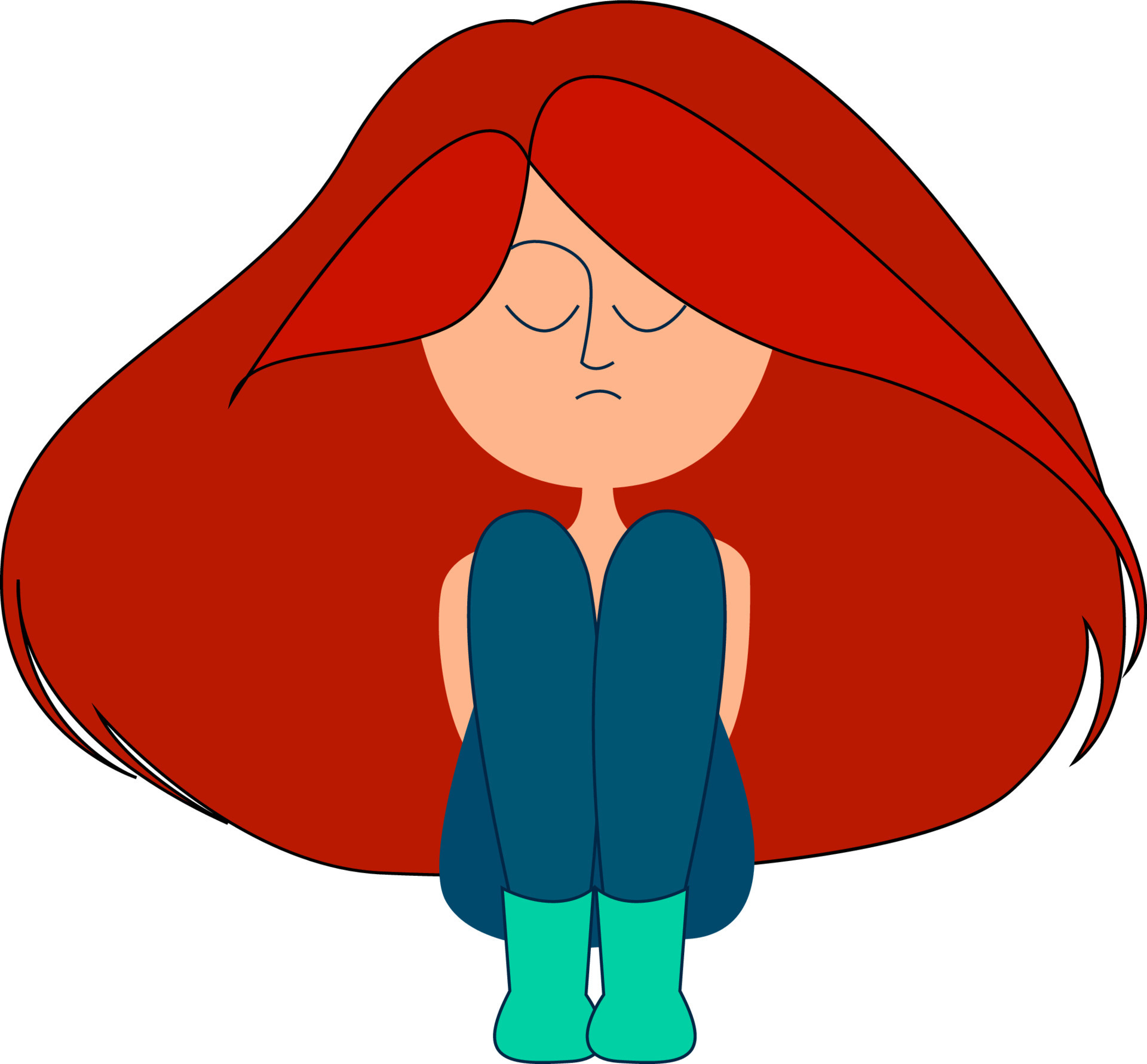 Girl with red long hair, illustration, vector on white background