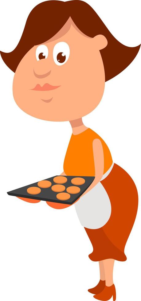 Woman making homemade cookies, illustration, vector on white background