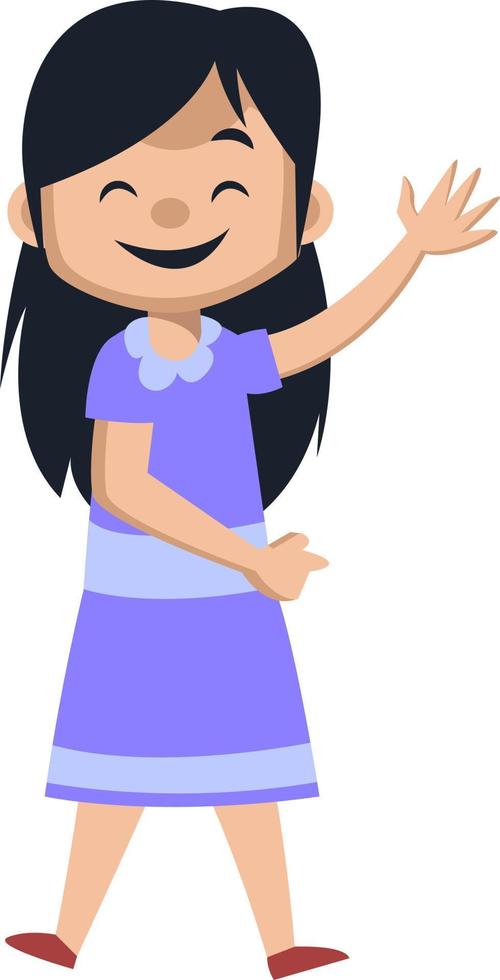 Happy girl waving, illustration, vector on white background.