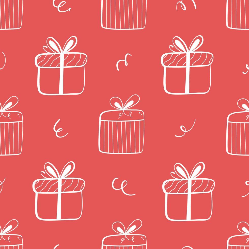 Holiday seamless pattern. Hand drawn doodle Christmas, New Year or Birthday gift boxes. Xmas background. New year wallpaper. Wrapping paper. vector