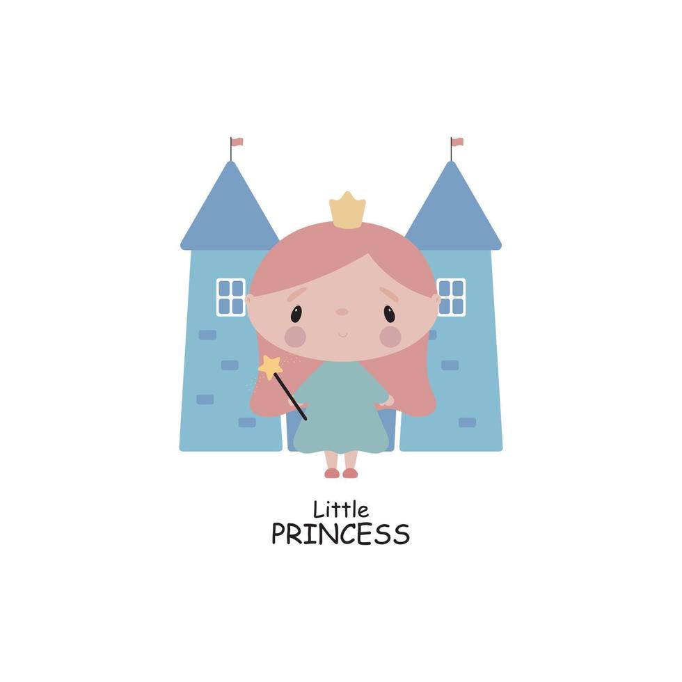 Print with cute Princess. Vector illustration on a white background. For posters, invitations, banners, printing on the pack, printing on clothes, fabric, wallpaper.