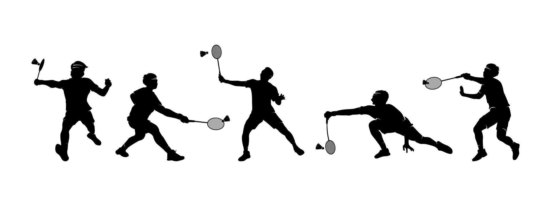 Collection silhouette of people playing badminton vector