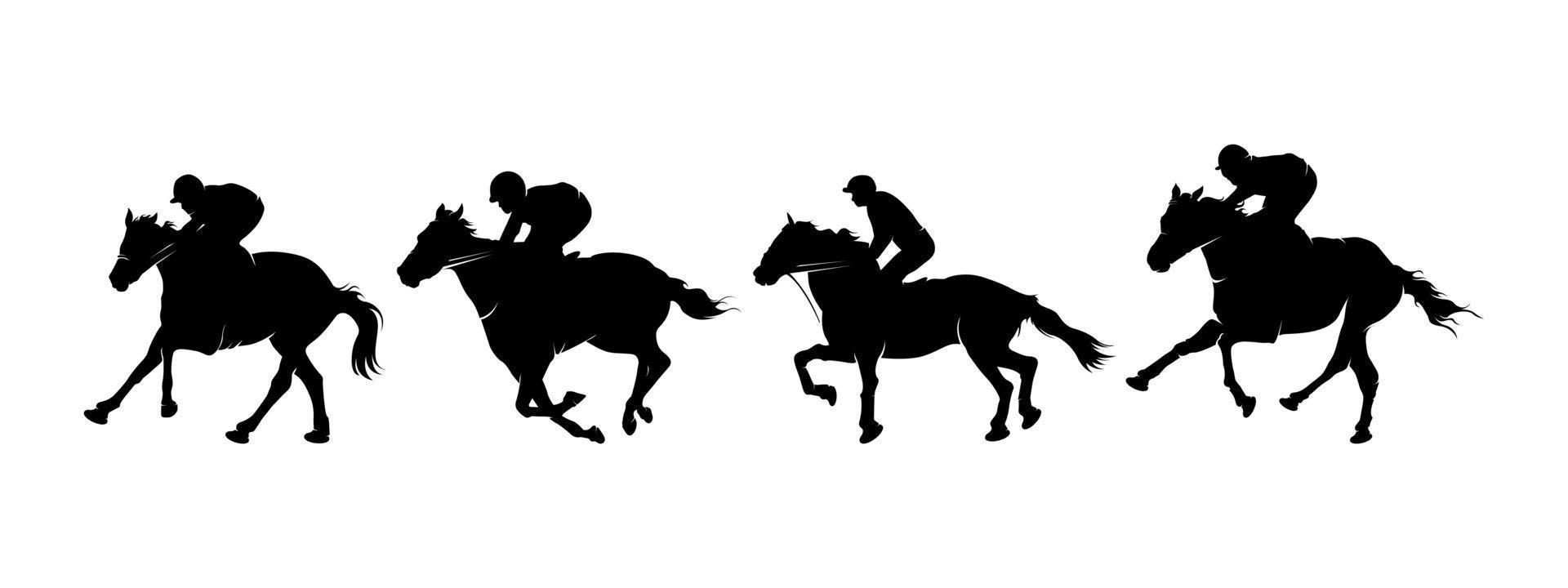 Colección silueta carrera de caballos vector
