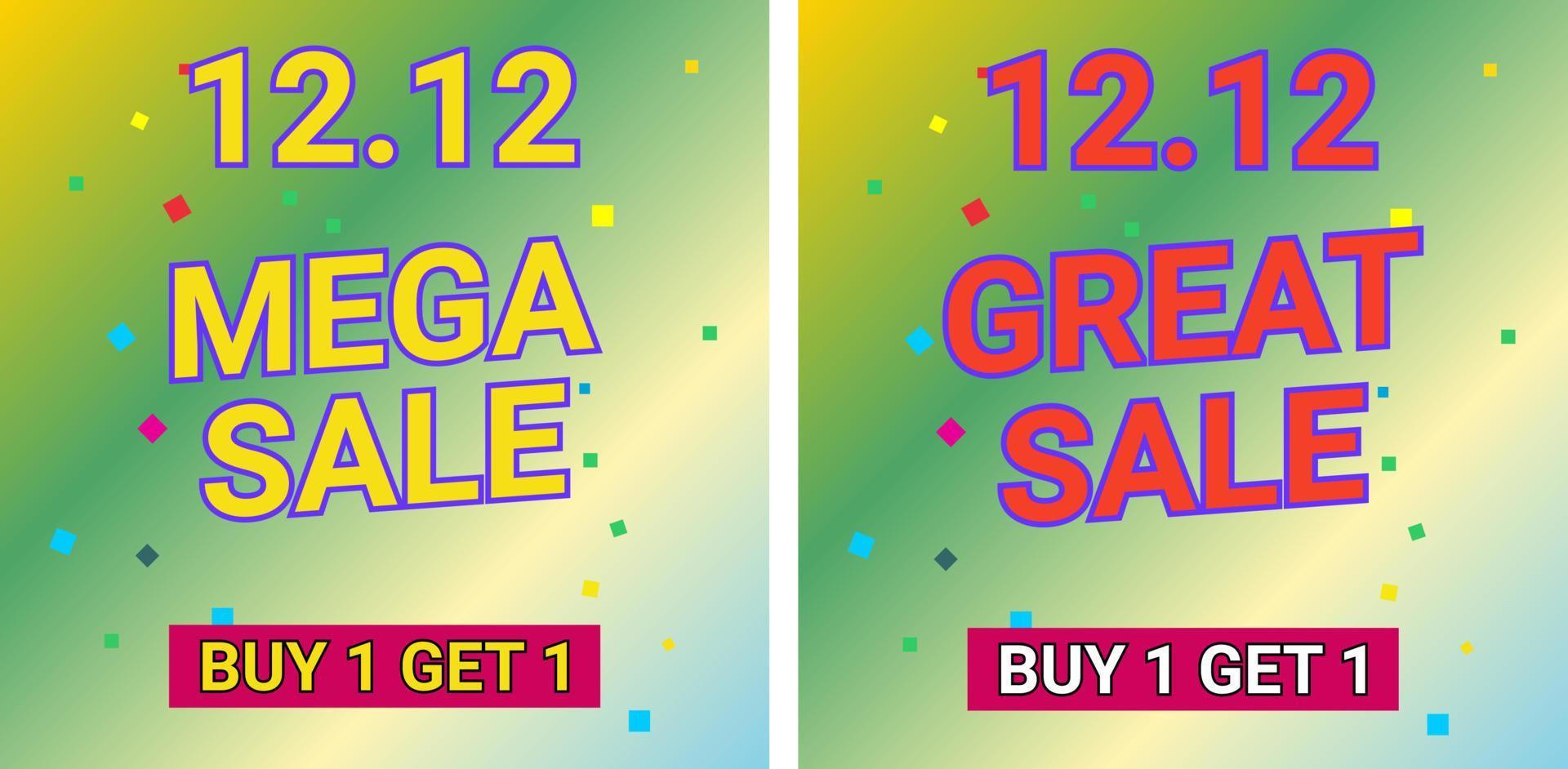 Set of 1212 mega sale and great sale vector