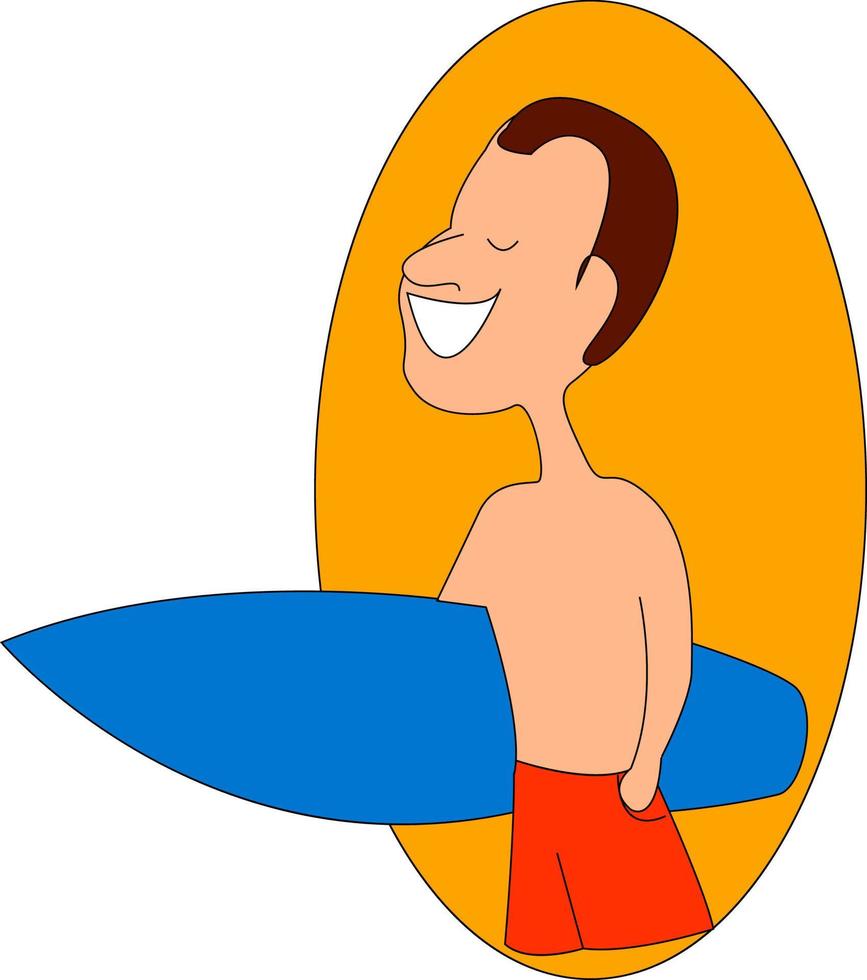 hombre va a surfear, ilustración, vector sobre fondo blanco.