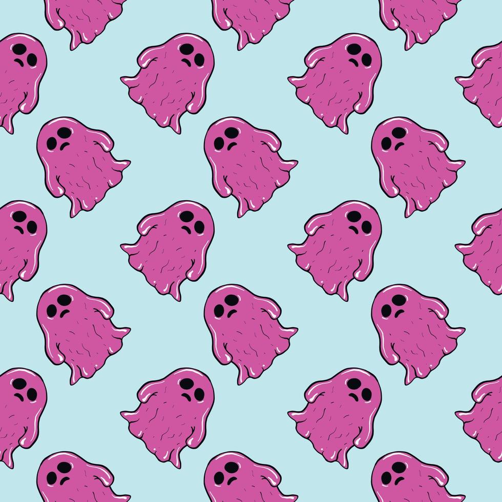 Purple ghost,seamless pattern on light blue background. vector