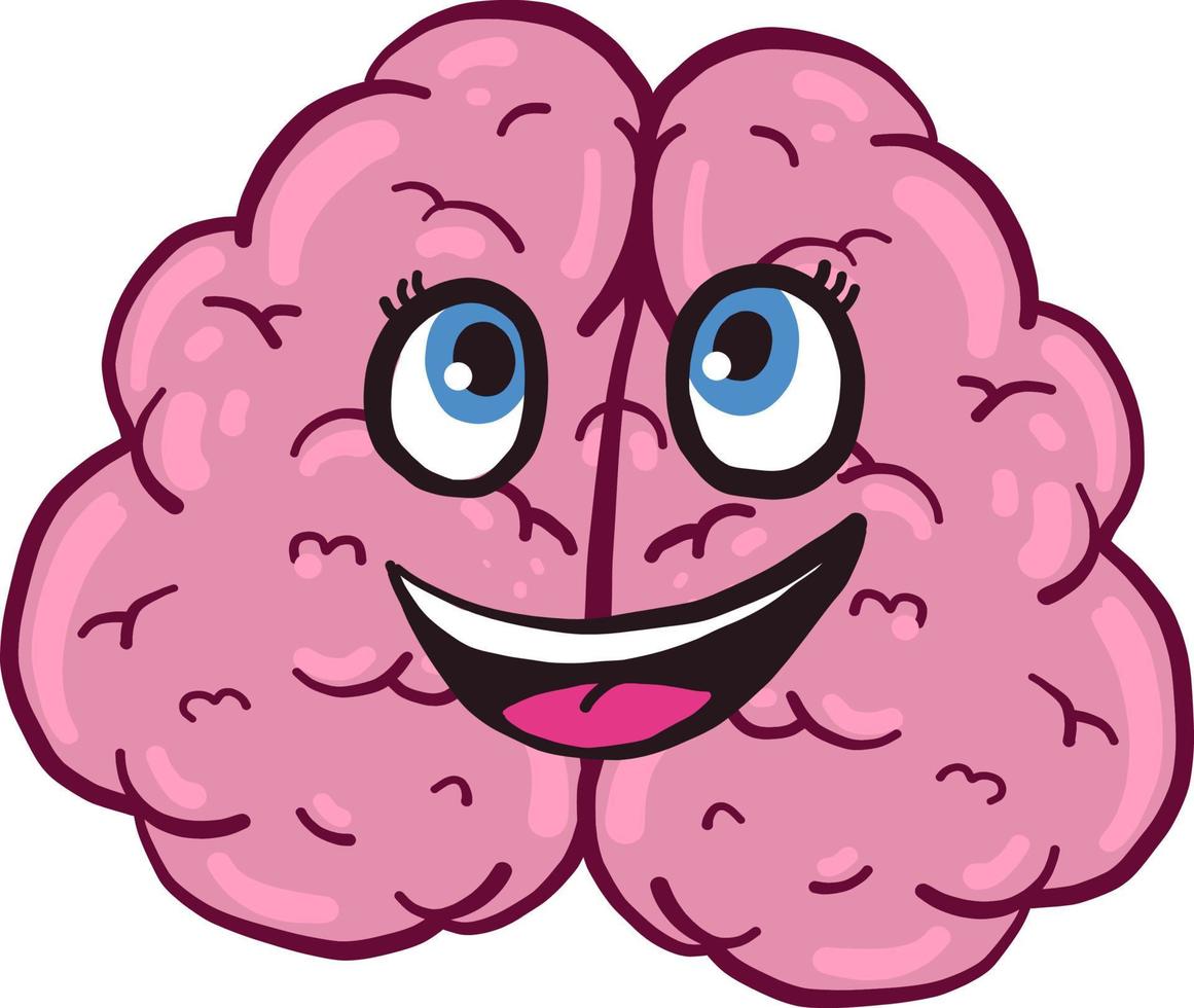 Big happy brain, illustration, vector on white background.