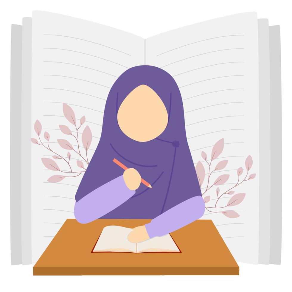 Illustration of a Muslim woman writer vector