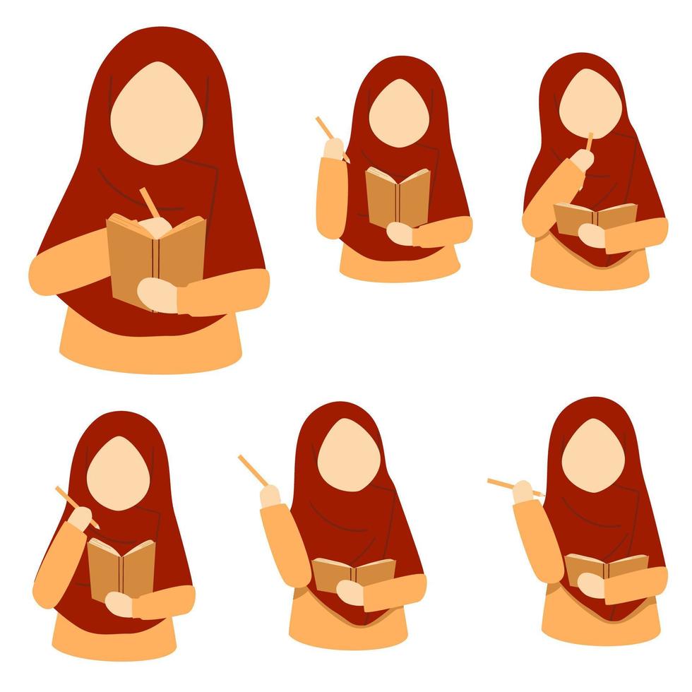 Muslim female writer cartoon collection vector