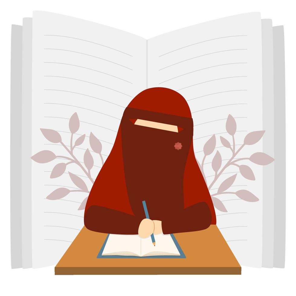 Illustration of a Muslim woman writer vector