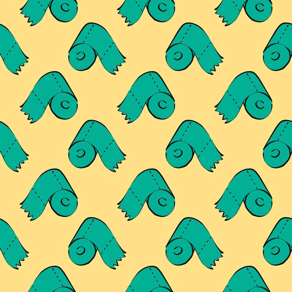 Green toilet paper,seamless pattern on yellow background. vector