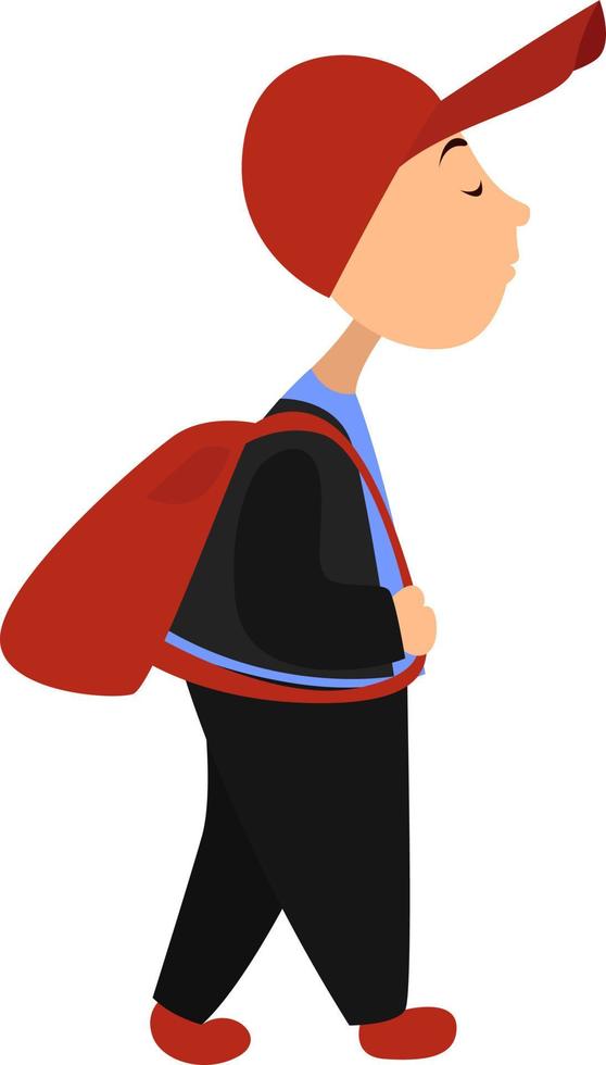 Boy with a red hat, illustration, vector on a white background.