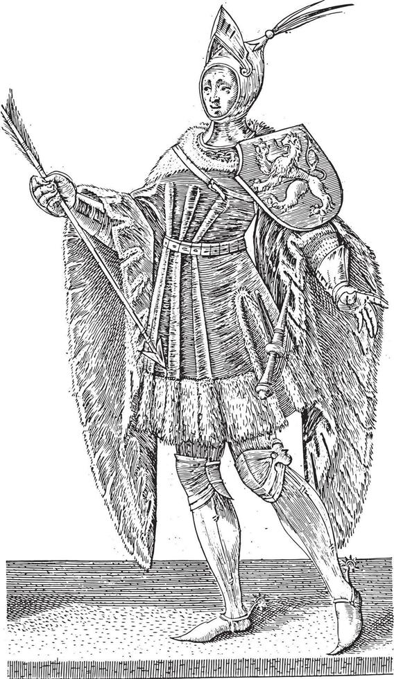 Count Dirk IV of Holland, Hendrick Goltzius, after Willem Thibaut, vintage illustration. vector