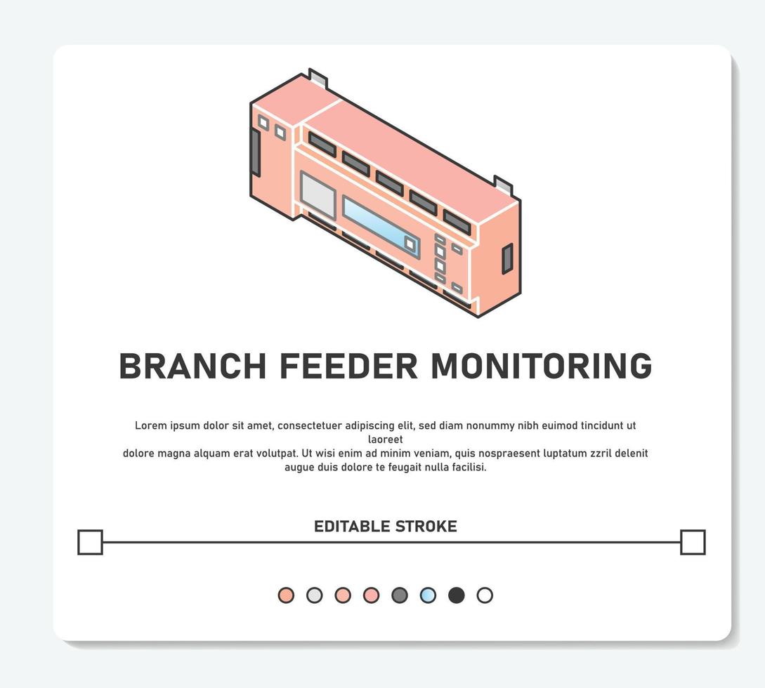 Three Phase Energy Power Meter Branch Feeder Monitoring Simple Vector Editable Stroke