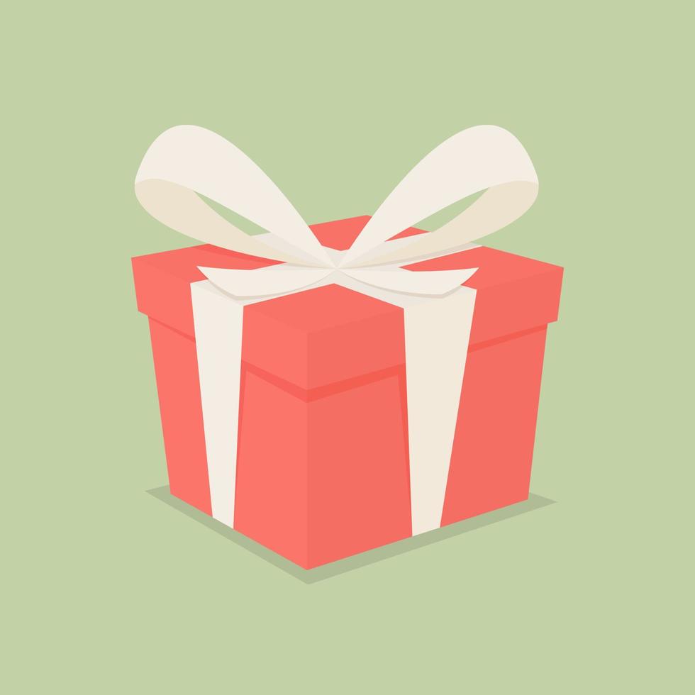 Red gift box with white ribbon. vector