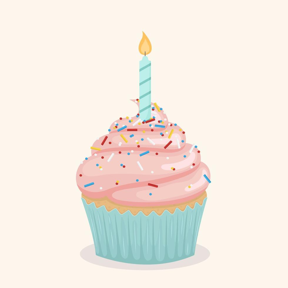 Cupcake with candle. vector