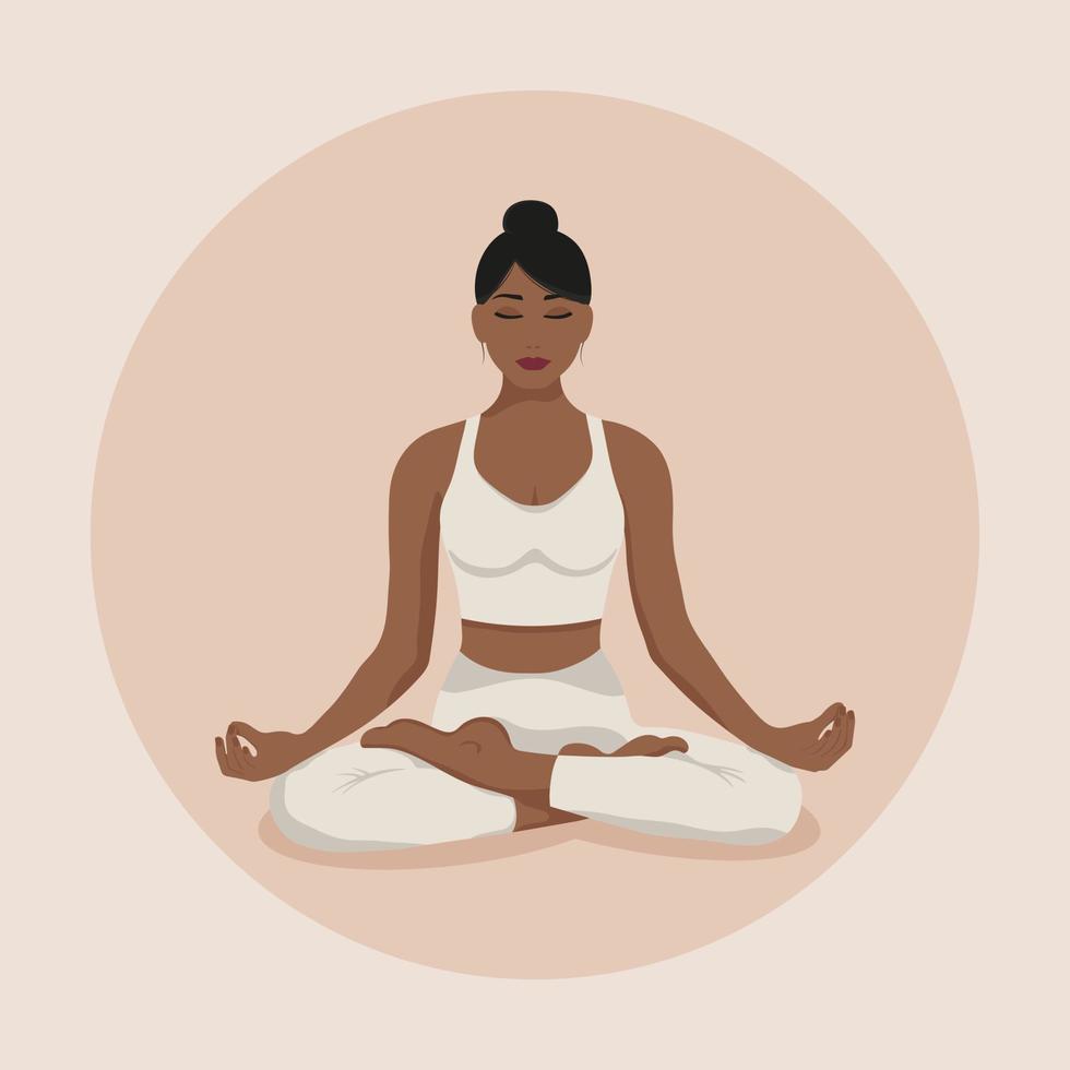 Meditating woman in lotus position. vector