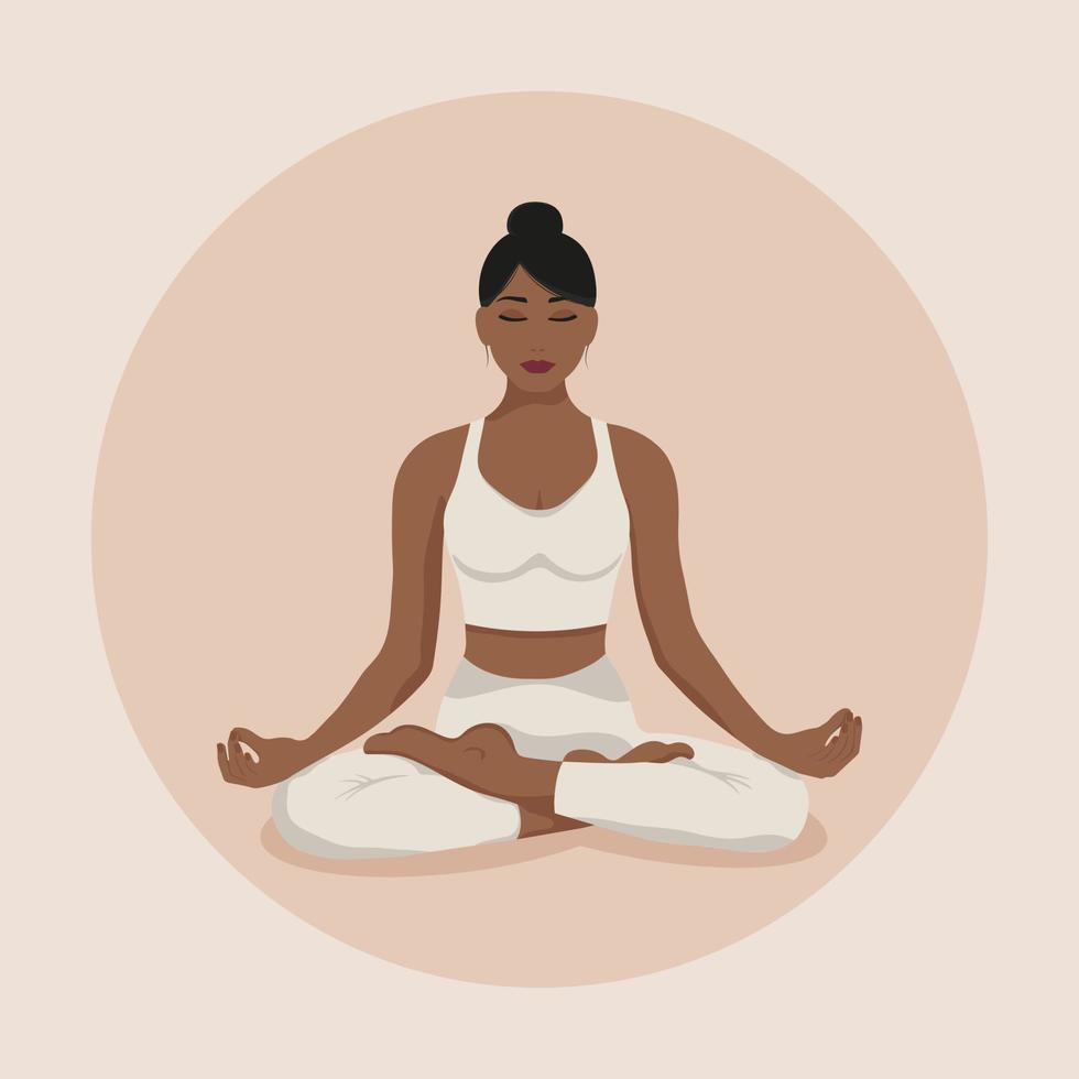 mujer meditando en posición de loto. vector