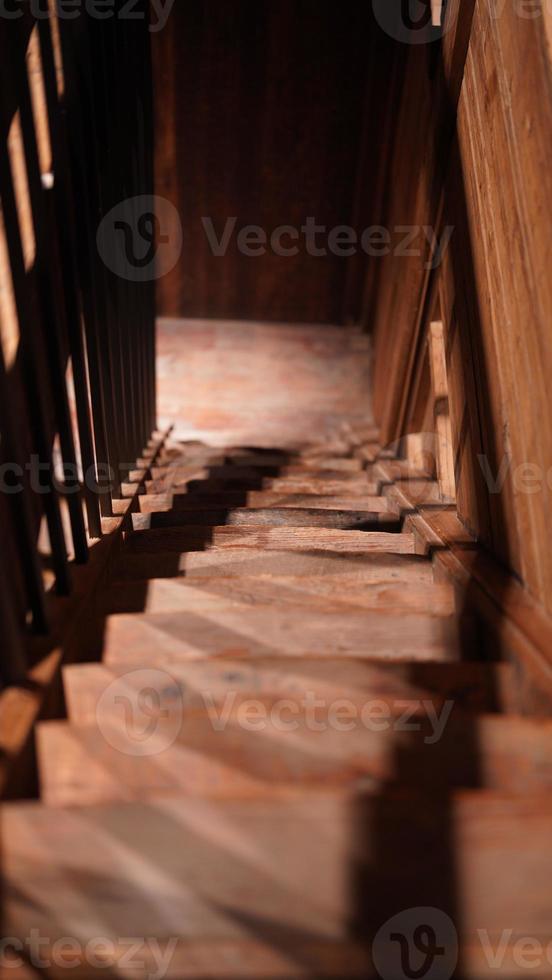 The old wooden stairs made century years ago photo