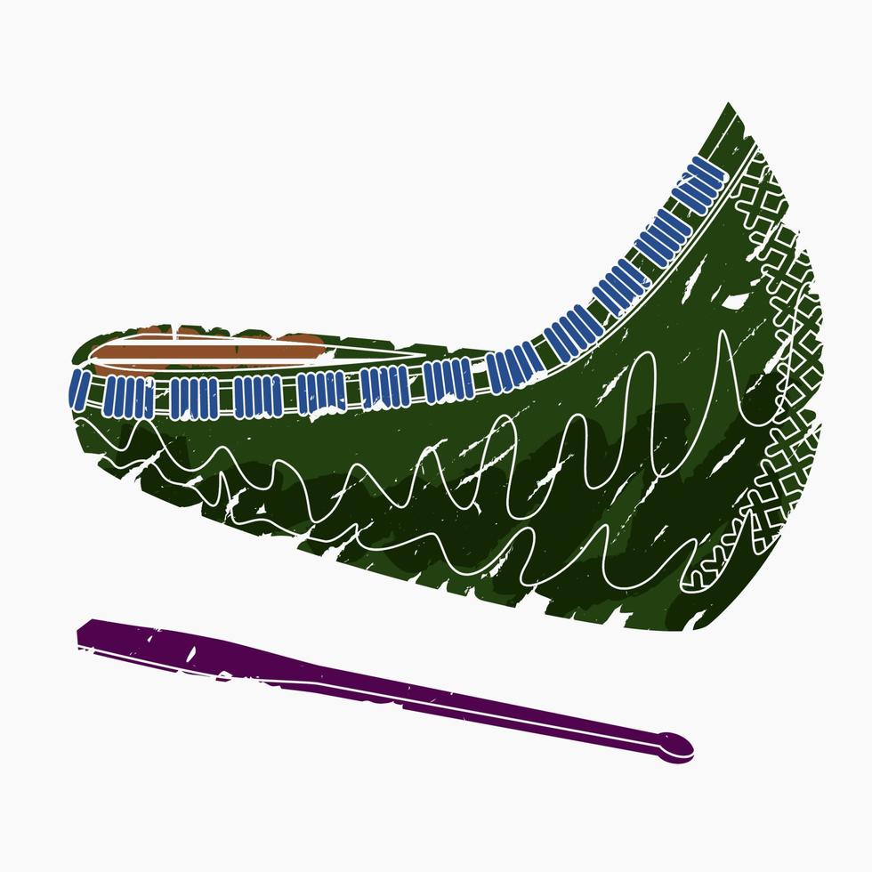 Editable Isolated Front Side Oblique View Native American Canoe With Paddle Vector Illustration in Brush Strokes Style for Transportation or Traditional Culture and History Related Design